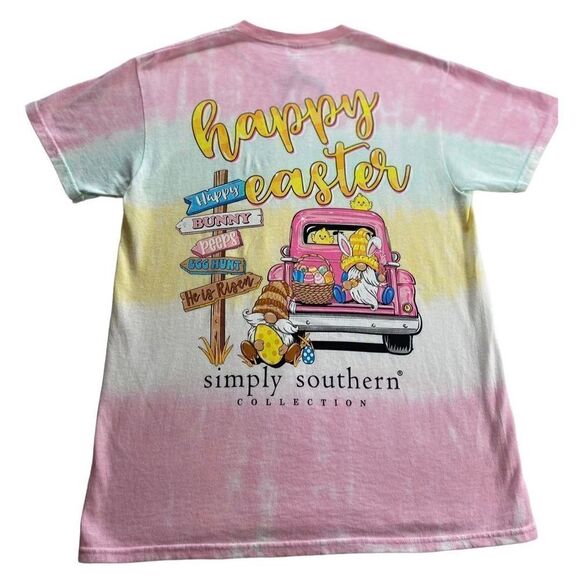 Simply Southern Juniors LARGE Happy Easter Short Sleeve Top - Picture 1 of 7